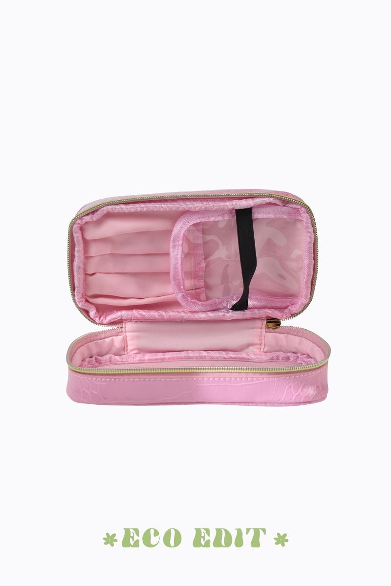 PETA + JAIN - Violette Zip Around Cosmetic Bag in Pink Faux Croc/Gold