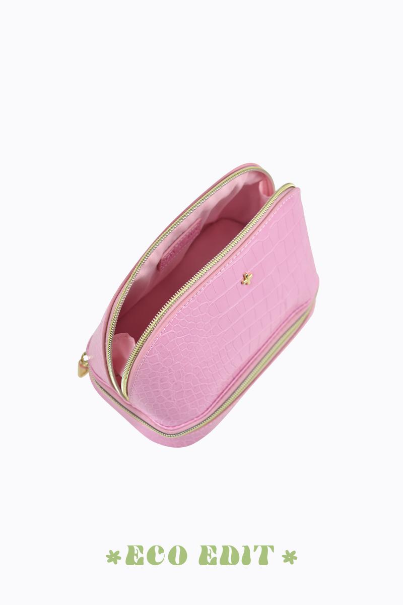 PETA + JAIN - Violette Zip Around Cosmetic Bag in Pink Faux Croc/Gold