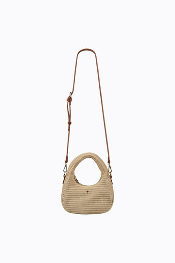 PETA + JAIN - Indigo Faux Raffia XBody Grab Bag in Sand Faux Raffia/Gold