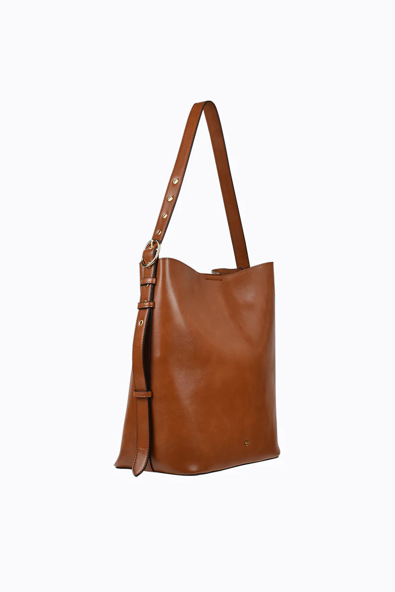 PETA + JAIN - Asher Buckle Bag in Tan PU/Gold