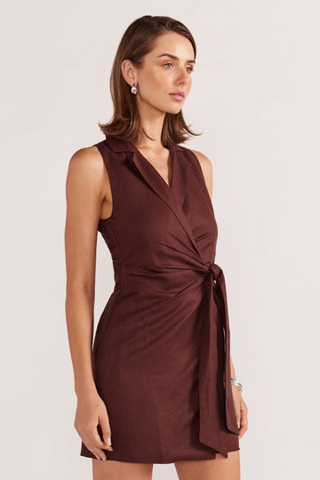 Staple the Label - Ellison Wrap Mini Dress in Espresso