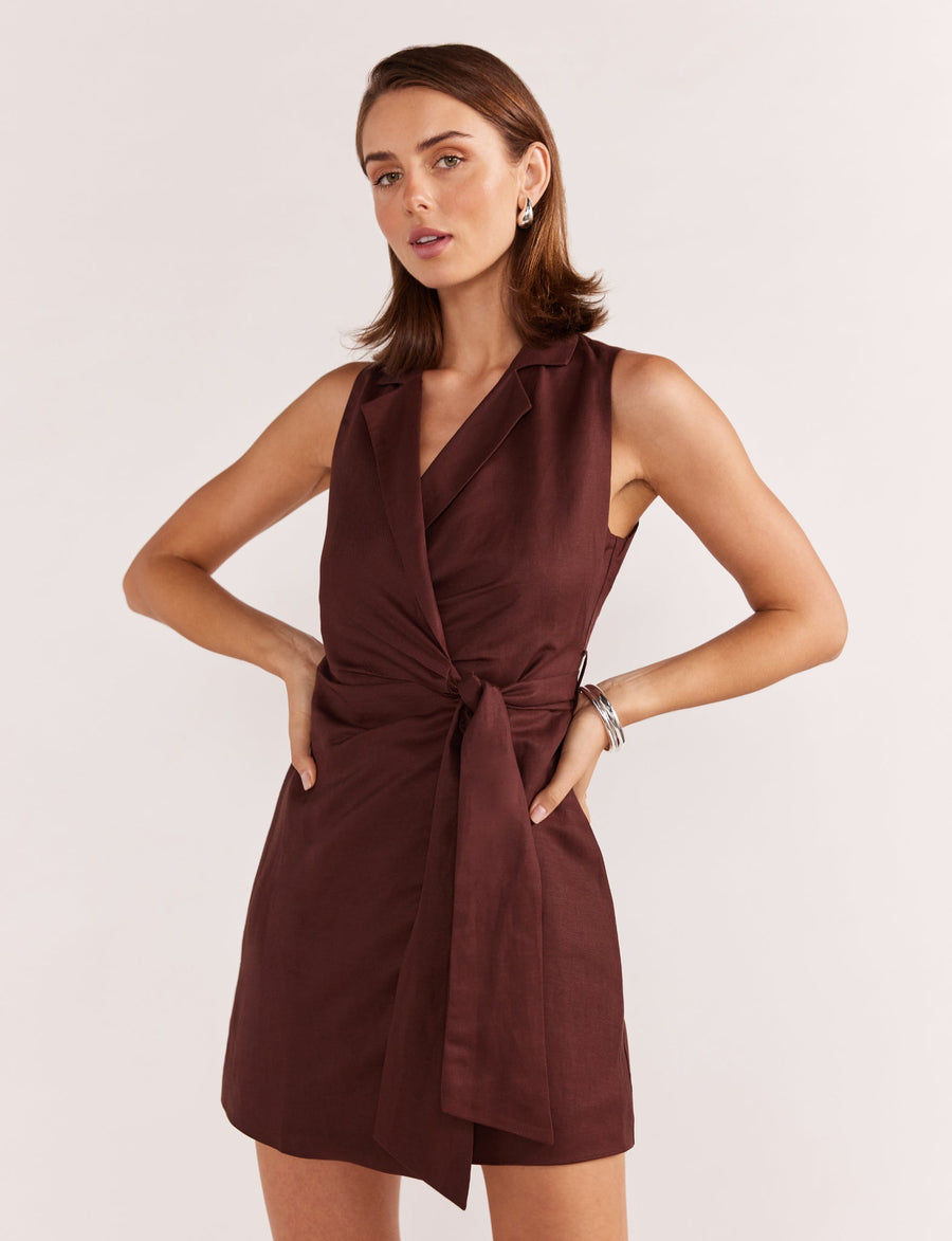 Staple the Label - Ellison Wrap Mini Dress in Espresso