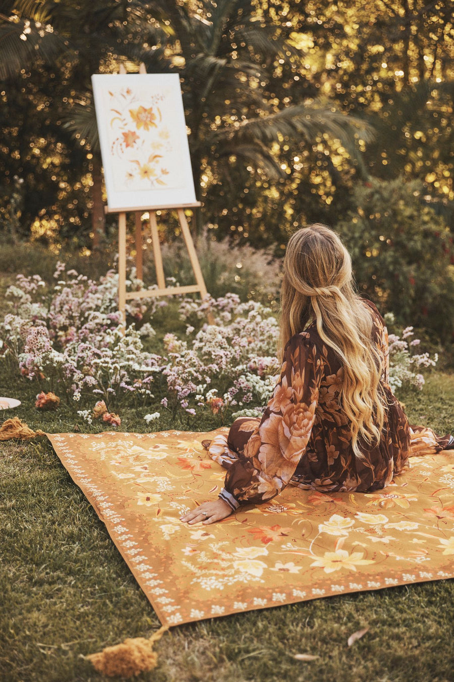 Wandering Folk - Folk Picnic Rug in Golden